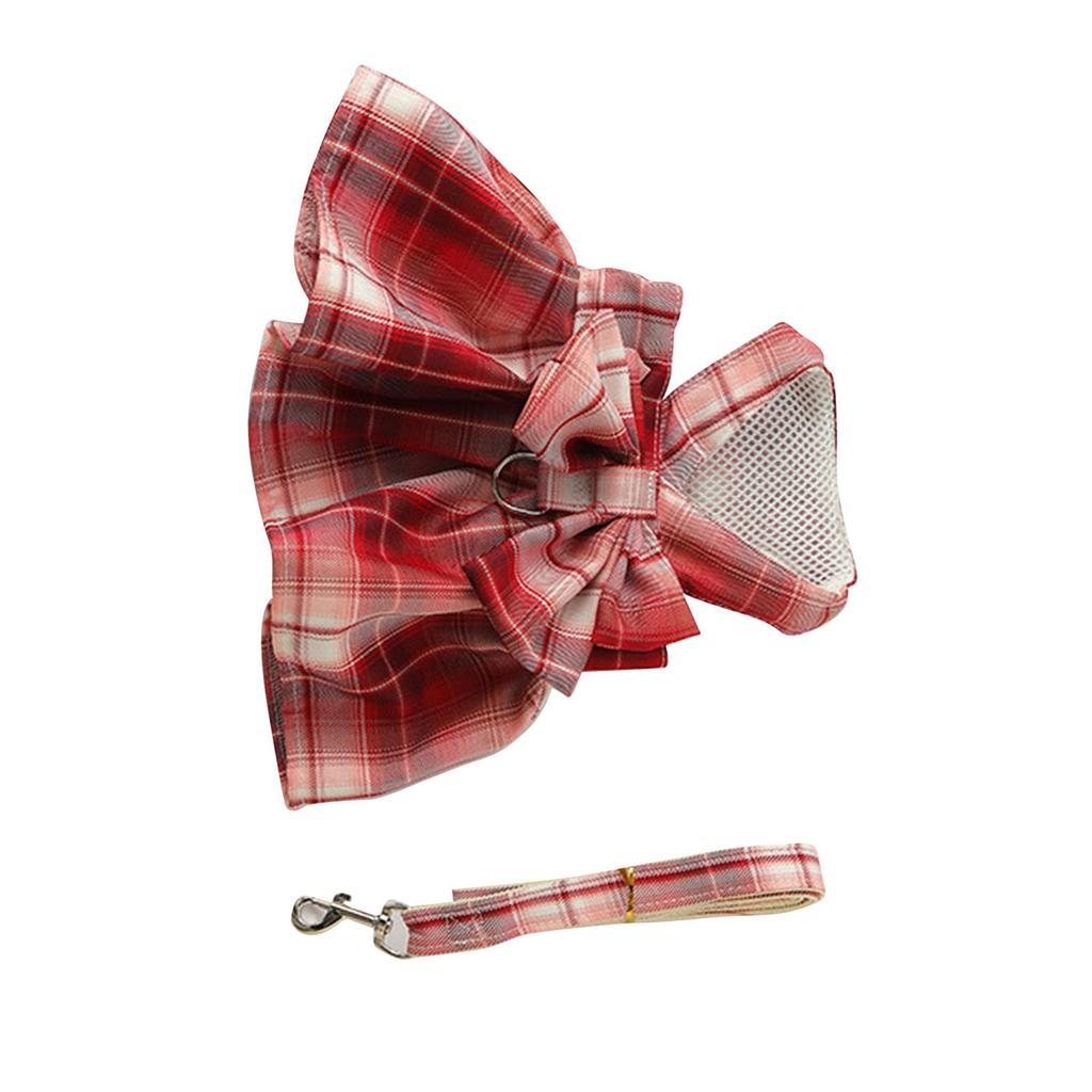 Hundsele Klänning Stilfull Söt Rosett Rutig Andningsbar Bekväm Husdjurssele Klänning med Koppel