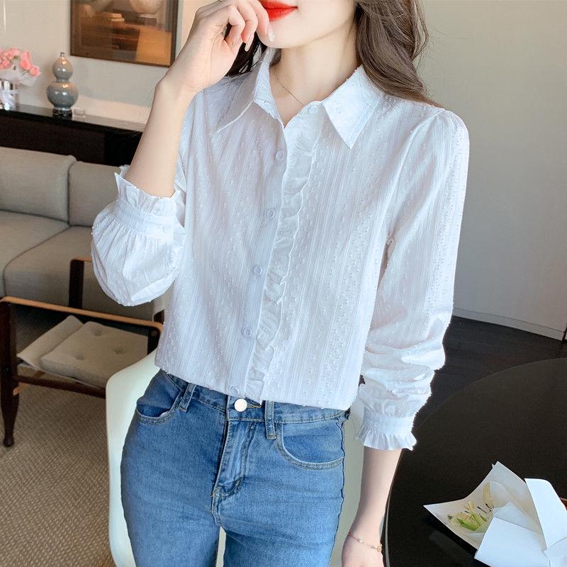 2024 Women's Fashion Pure Cotton Polo Collar Long Sleeve Shirt - Versatile & Stylish for Spring and Autumn