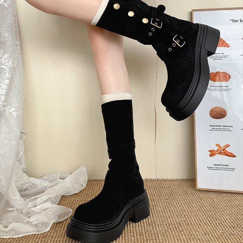 Brown retro British style thick heel thick-soled Martin boots women's 2025 new autumn and winter thin and heightened short boots