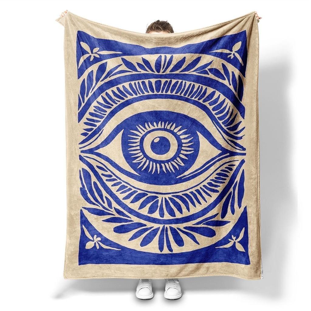 Blue Evil Eye Pattern Flannel Throw Blanket Soft Cozy Fleece For Home Office Sofa All Season Gift 150X200Cm 59X79In