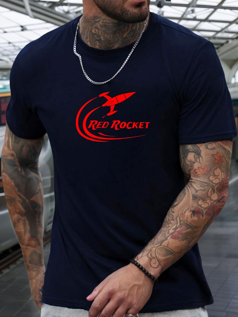 Short Sleeve TShirt RED ROCKET Mens 100 Cotton Pattern Printed Shirt Summer Round Neck Breathable Casual Fashion Cool Tee