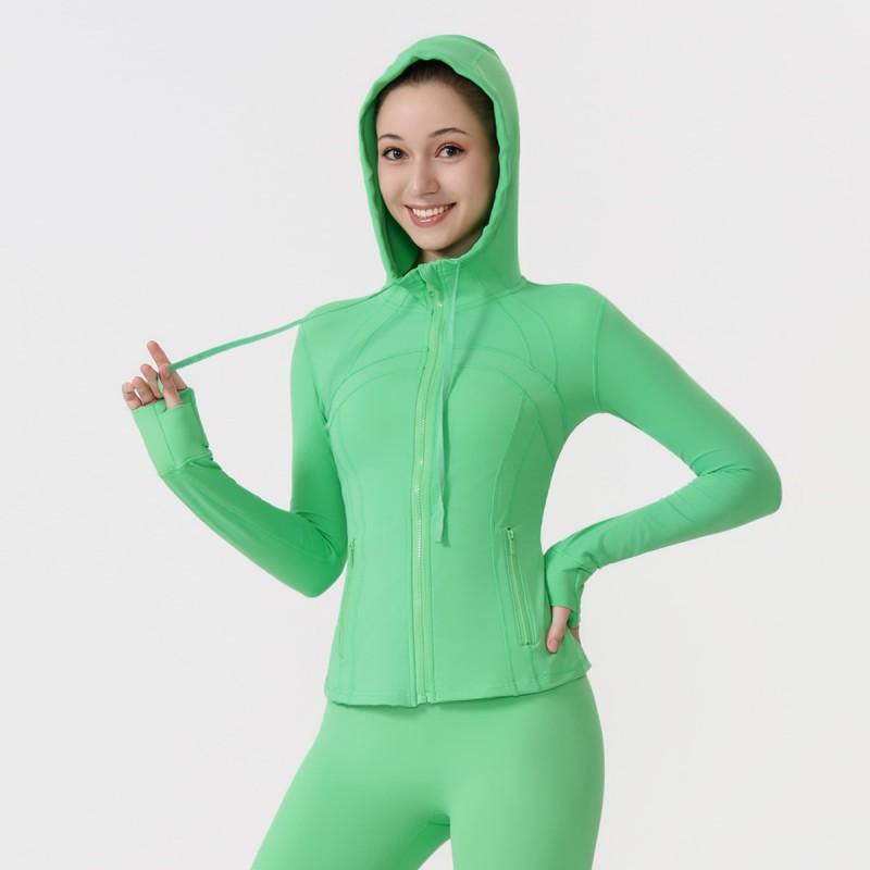 Damen atmungsaktive Kapuzen-Yogajacke Langarm Fitness Top Activewear