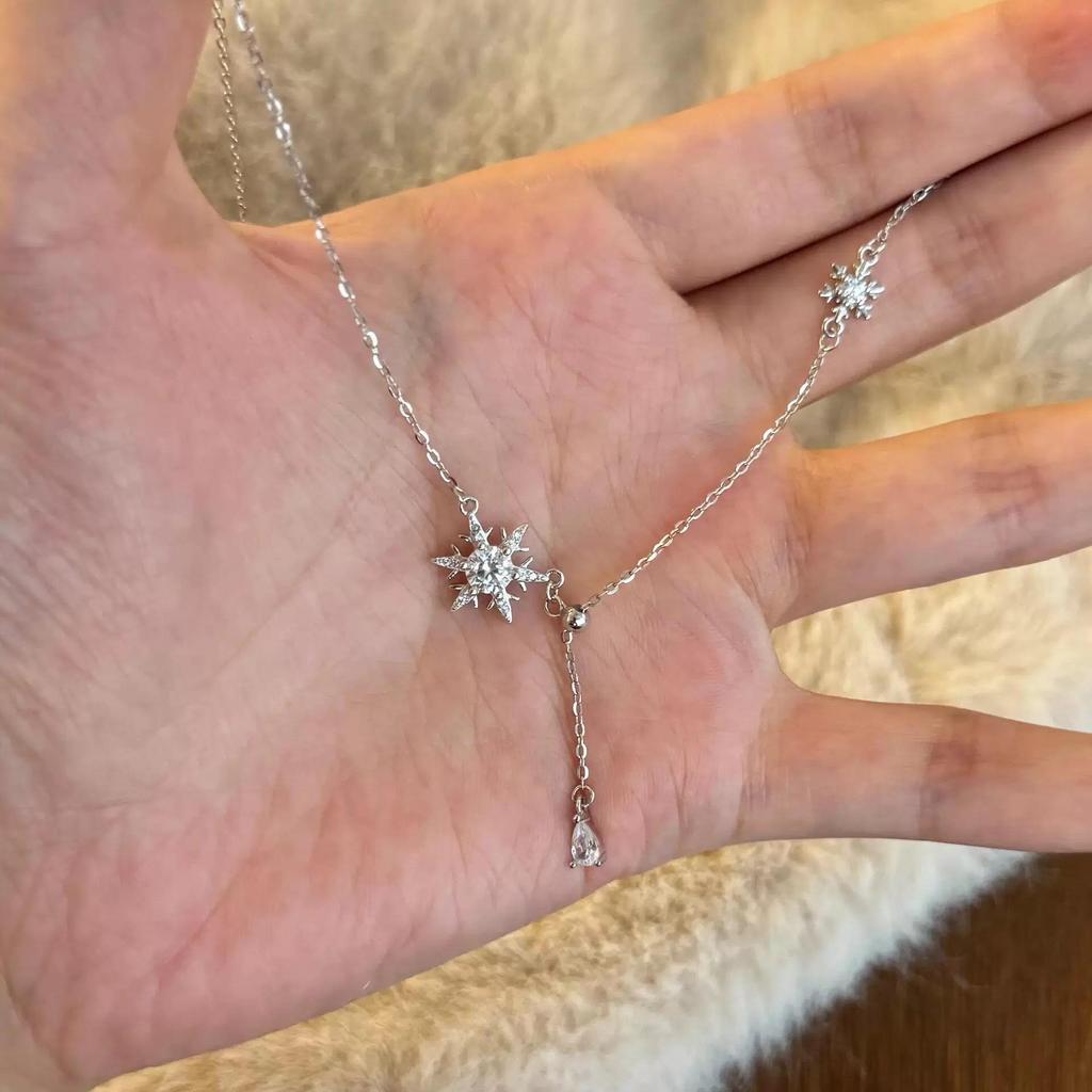 Collier Clavicule Luxe Femme Étoile Hexagramme Flocon Pompon