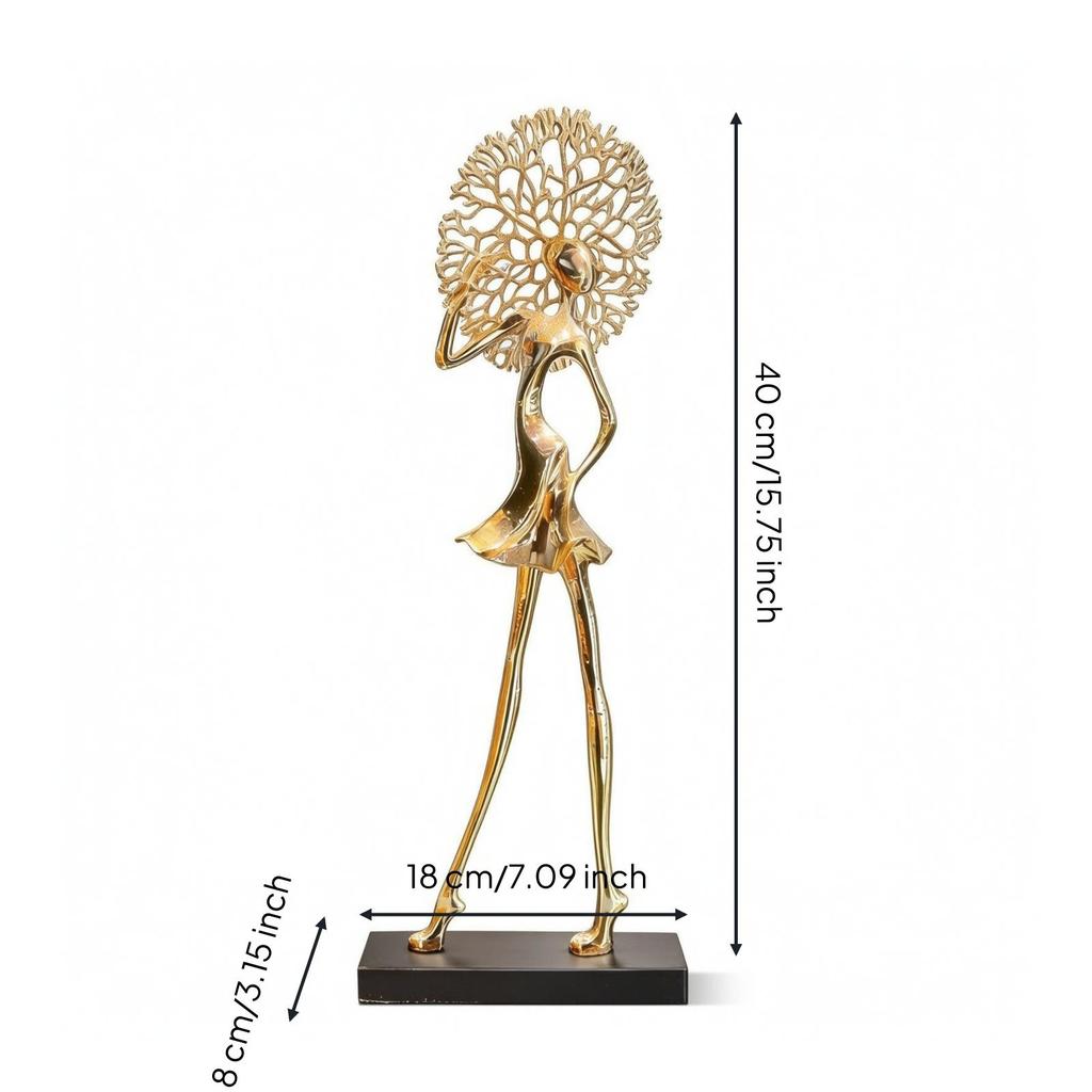 Female Figurine with Ebony Golden Base Form Statue Electroplated Woman Decorative Sculpture