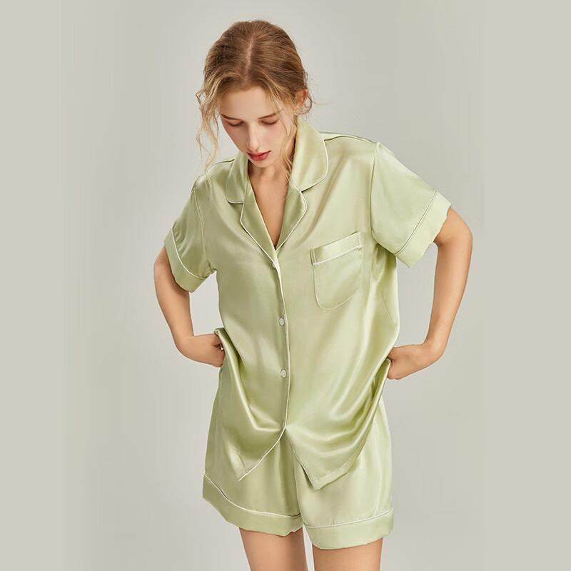 Shanmuer Women s Summer Silk Pajamas Set - Split Short Sleeve, 100% Mulberry Silk XL