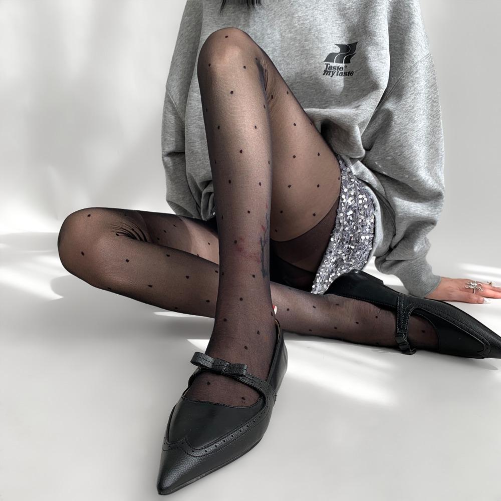 Black polka dot stockings anti-hooking sexy polka dot pantyhose children's summer thin jk white silk