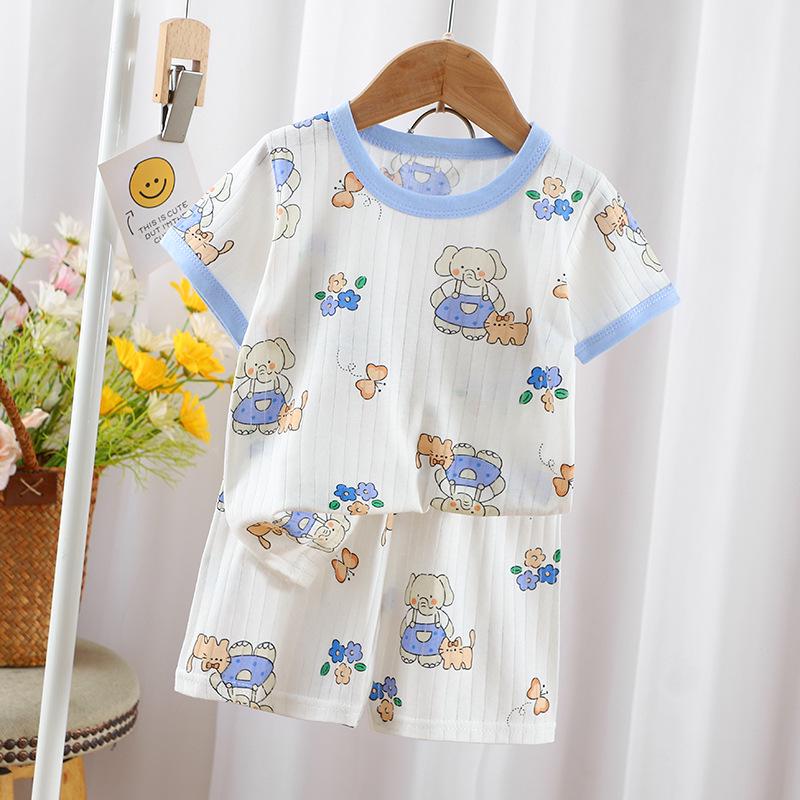 

Летний детский комплект из хлопковой футболки и шорт 2024 года — короткий рукав для мальчиков и девочек 100