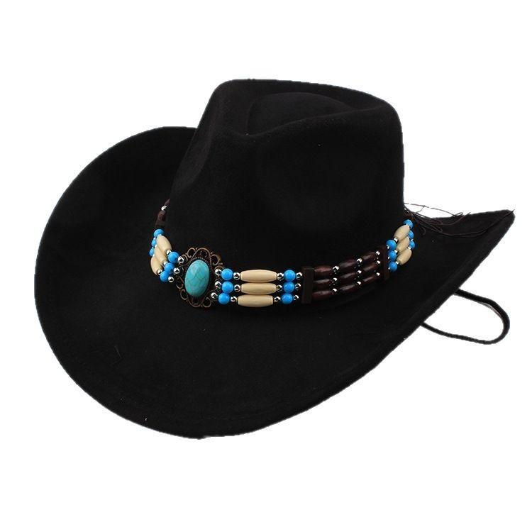 Western Cowboy Style Tibetan Bull Head Accessories Fashion Top Hat Autumn/Winter New Collection Deer Skin Velvet Large Edge Riding Hat