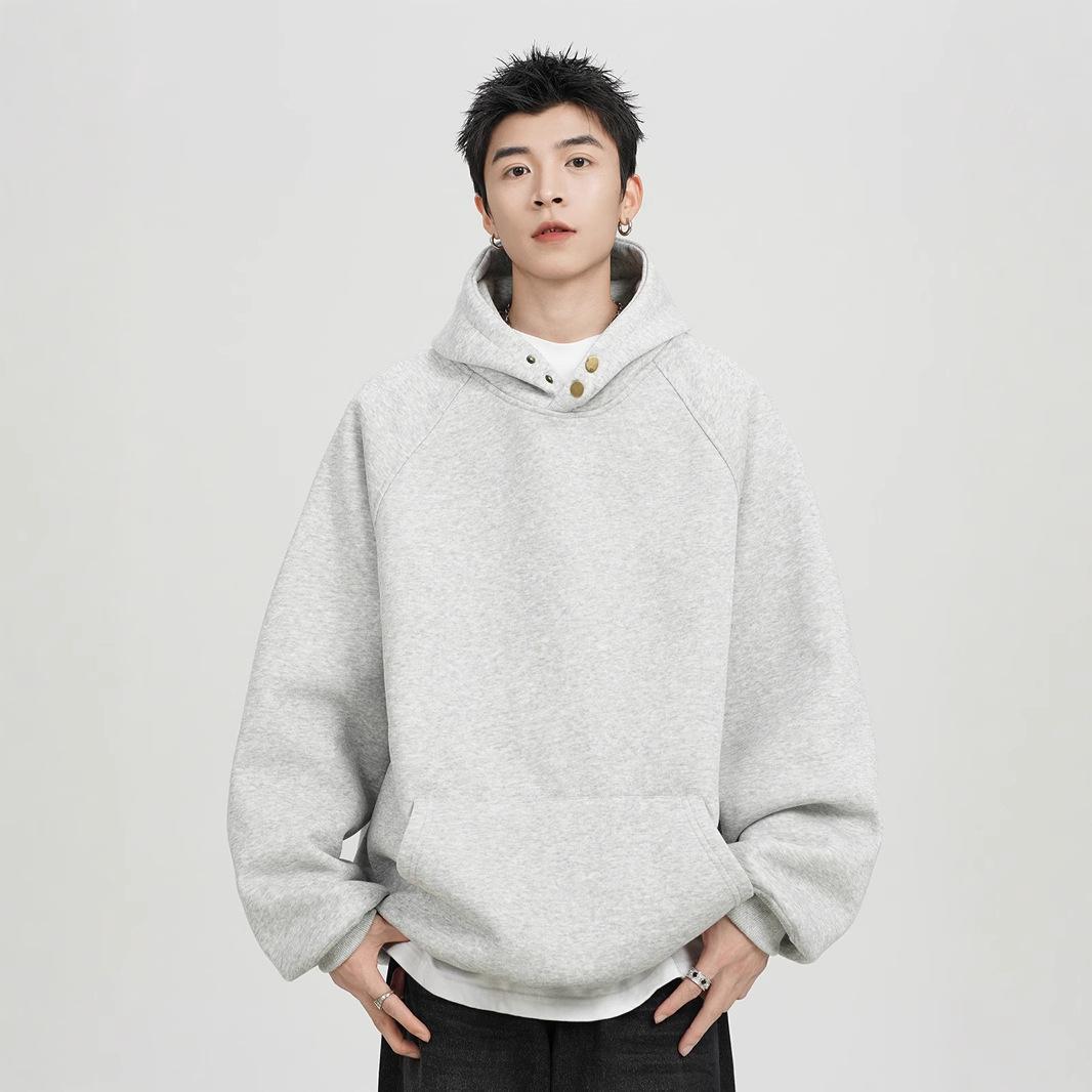 Button Hooded Sweatshirt Men s Autumn and Winter Loose Casual Versatile Hoodie Jacket M