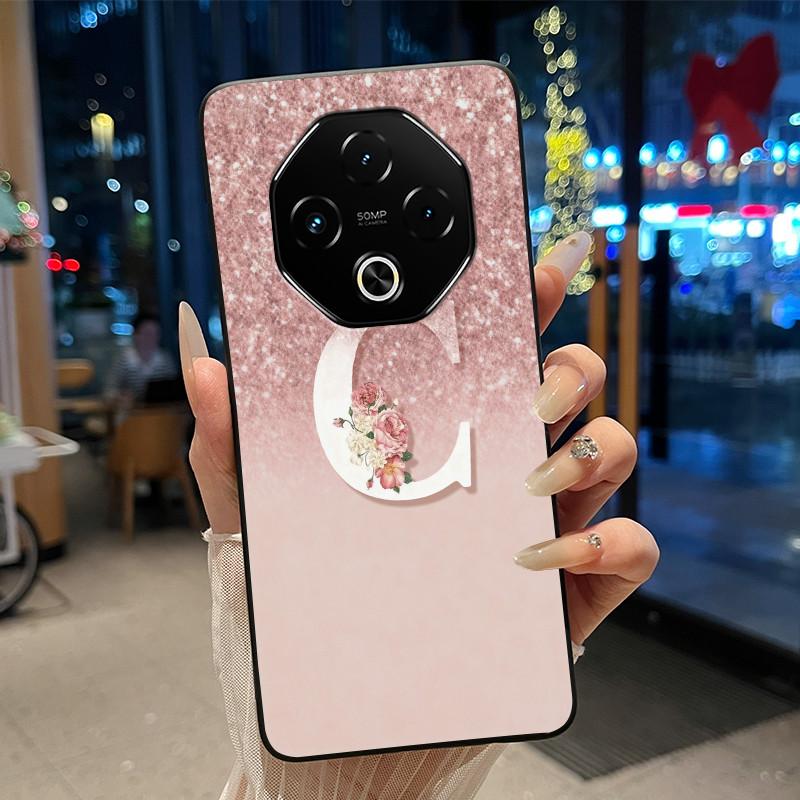Anti-scratch Phone Case For Umidigi G100 Pro/G100 5G Soft Silicone Black Casing Lucky A-Z Letter With Flower Couple Shell