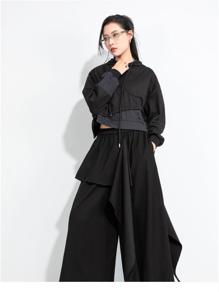 2025 Autumn Two-in-One Hooded Sweatshirt: Spliced Loose Fit with Drawstring - Street Style
