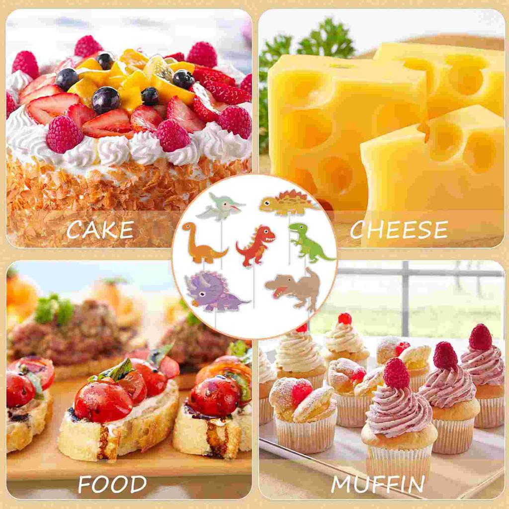 Insert Card Baby Decor Cute Cupcake Toppers Decorations for Birthday Party Dinosaur