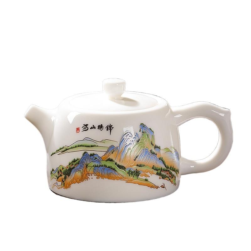 Premium Ceramic Teapot Mutton Fat Jade Porcelain Kungfu Tea Set for Home Office Use Chinese Gift
