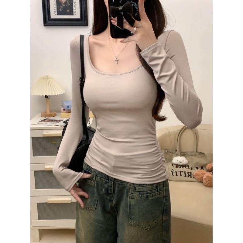 

Новый стиль с нагрудной накладкой, полые длинные рукава, женская одежда на осень и зиму, одежда с рисунком «США» на спине, футболка с рисунком «чувство» One size