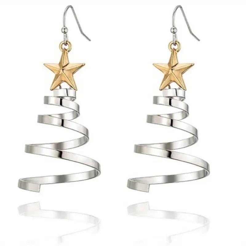 Christmas Series Simple Advanced Rotating Xmas Tree Star Pendant Earrings Women'S Creative Personalized Girl Gifts