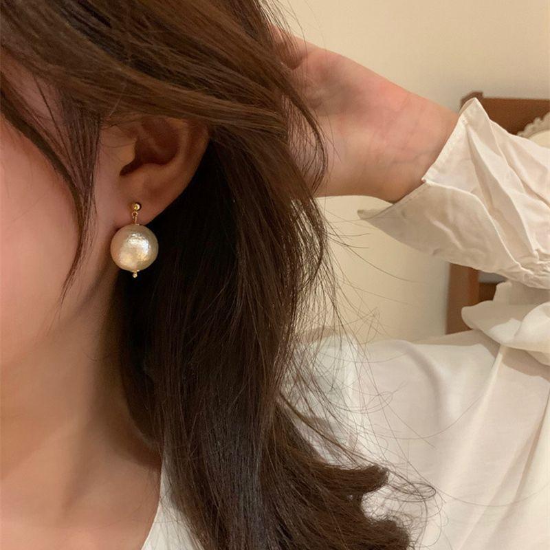 

Серьги из серебра 925 пробы с хлопковым жемчугом и серьги Хепберн в гонконгском стиле, винтажные винтажные серьги из французского хлопка с большими жемчужинами