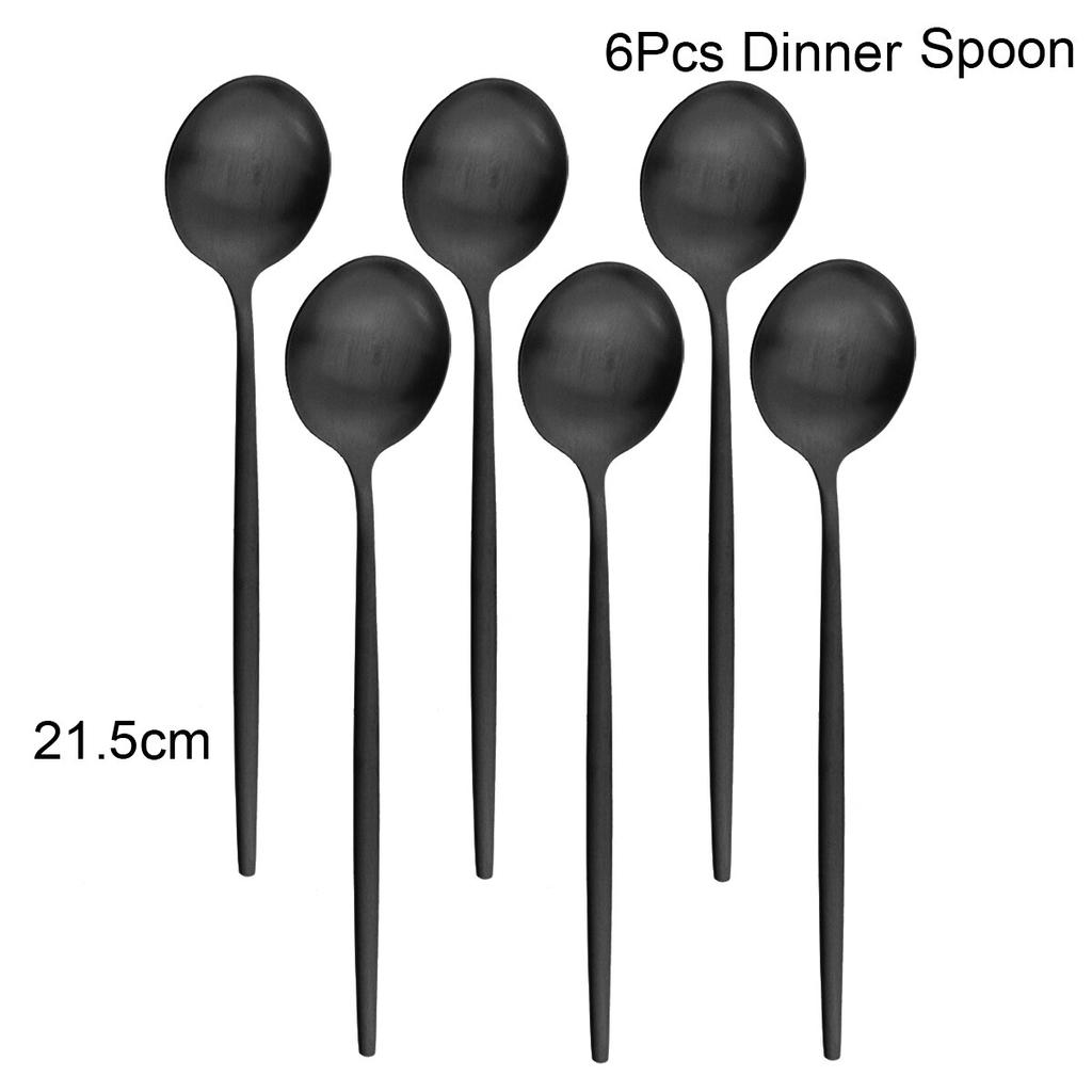 6Pcs Black Cutlery Set Matte Dinnerware Set Knife Fork Spoon Tableware Cake Fruit Fork Stainless Steel Flatware Kitchen