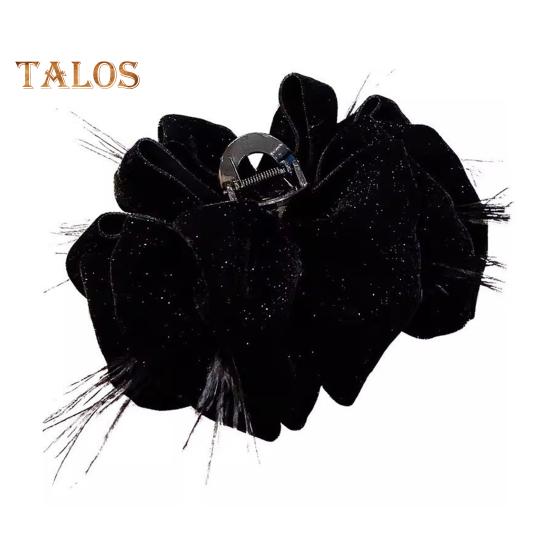 Women Hair Claw Large Pleated Velvet Multi-Layered Bowknot Decor Versatile Hair Clamp Hair Accessories