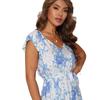 New European and American Express V-neck lace-up short-sleeved ruffle edge women's dress