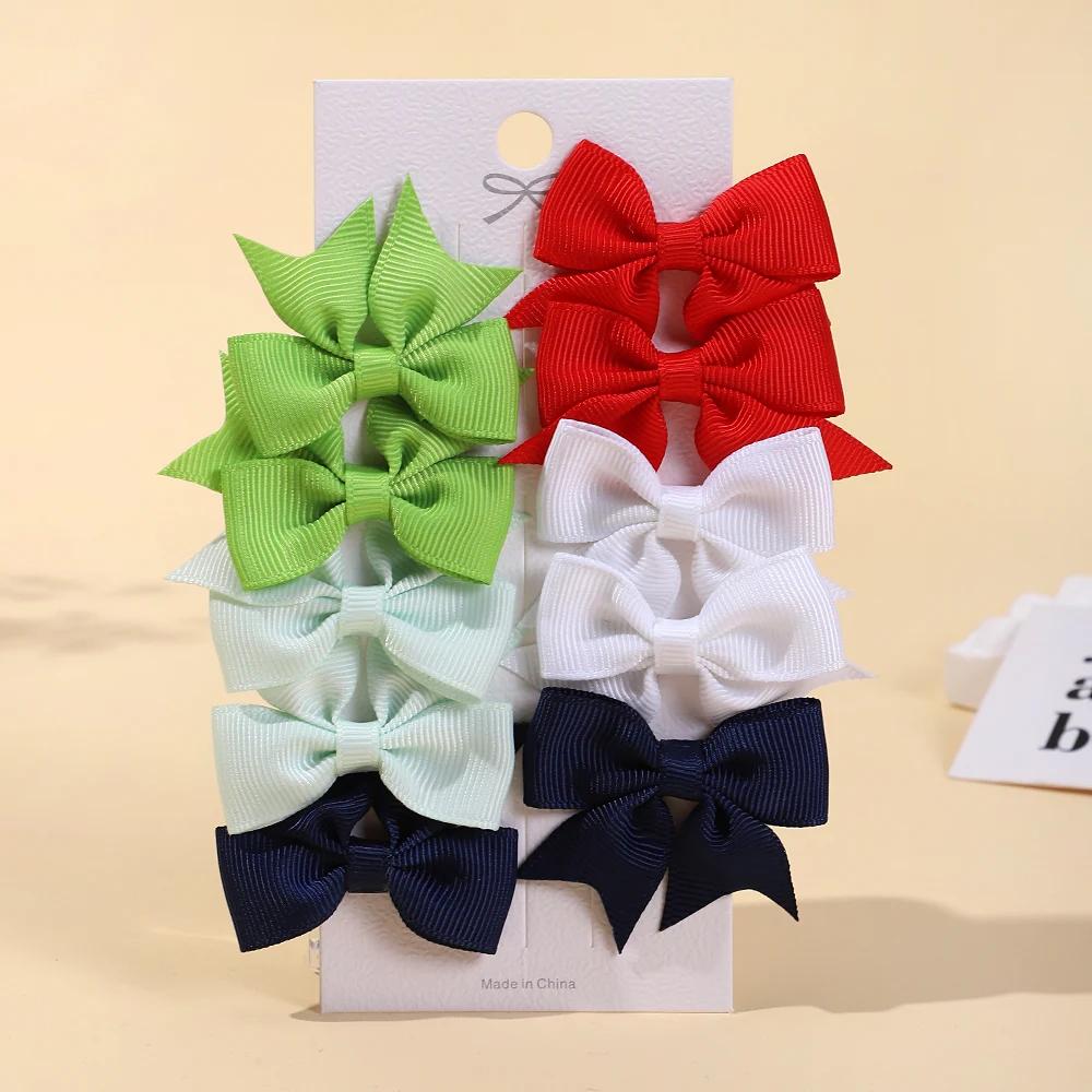 10Pcs/Set Classical Solid Ribbon Bow Hair Clips for Kids Girl Handmade Bows Hairpin Barrettes Headwear Children Hair Accessories