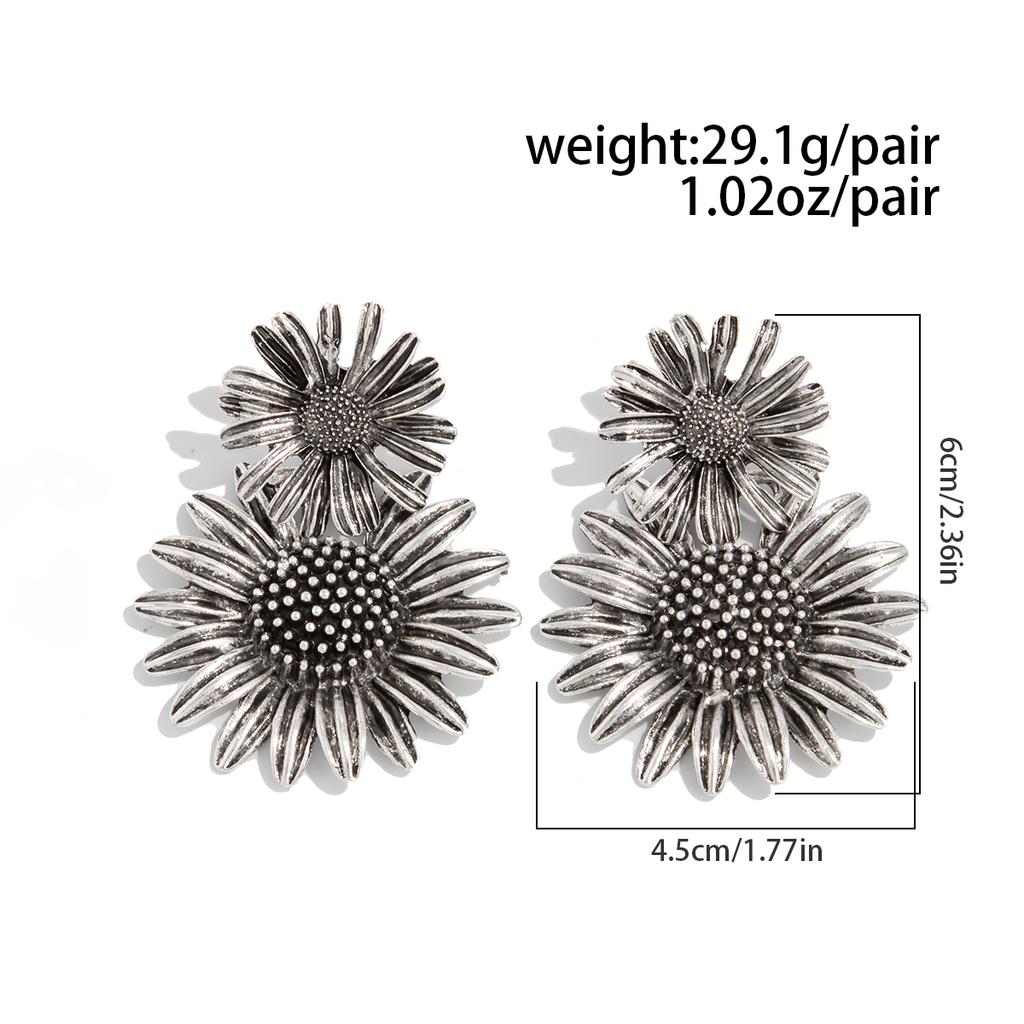 PuRui Vintage Sunflower Alloy Earrings Drop for Women Exaggerate Daily Party Banquet Earrings Y2K Zircon Accessories 2025 New