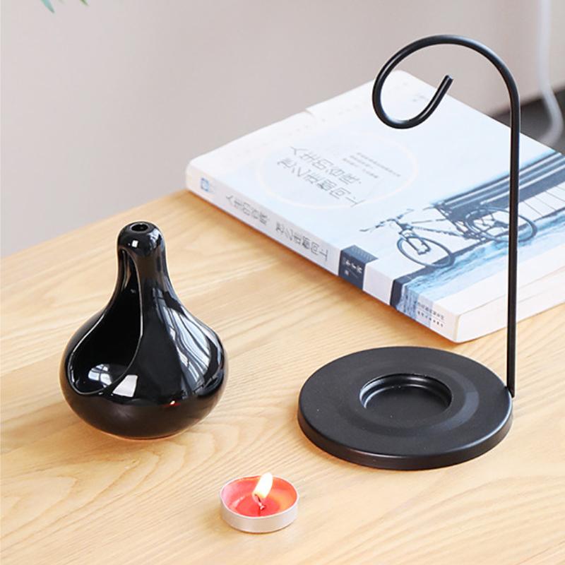 Hanging Stove Aromatherapy Black Candles Ceramic Incense Holder Tea Light Wax Melt Burner Iron Essential Oil Tealight Warmer