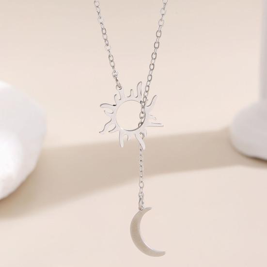 Sun And Moon Necklace for Women Plated Y Necklace Stainless Steel Hypoallergenic
