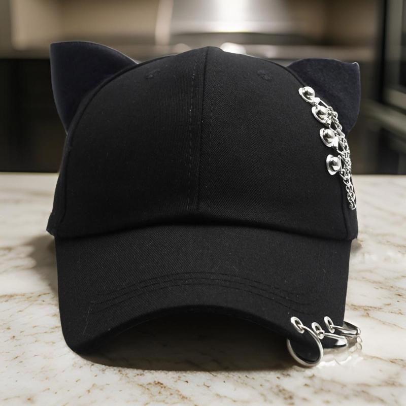 Women Modern Kitten Ears Baseball Hat with Metal Charm for Girls Women Versatile Kitten Ears Adjustable Hat Cats Ear