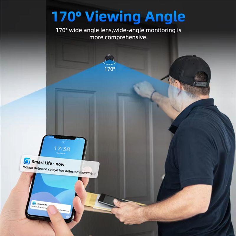 AEE4-Tuya Door Peephole Viewer Smart Wifi Video Doorbell 2.4G/5G Mini Camera 170° Angle Night Vision 1080P Motion Detection
