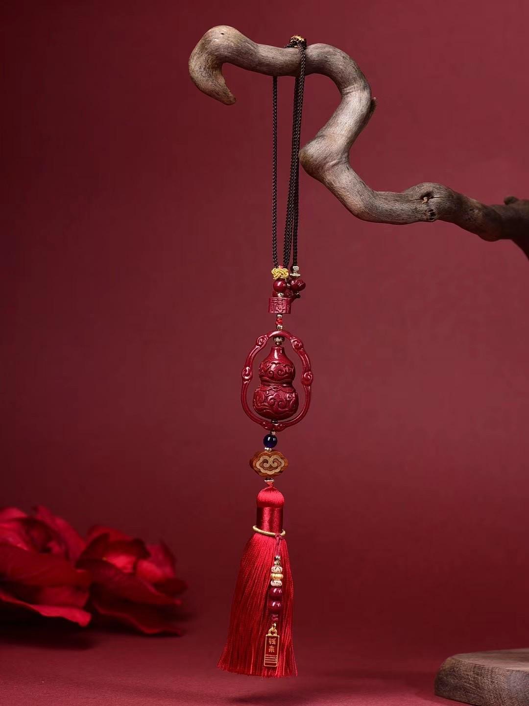 Genuine Cinnabar Purple Gold Sand Gourd Pendant - Auspicious Clouds for Double Fortune and Prosperity Genuine High Content Cinnabar (Approx. 75%-80%)