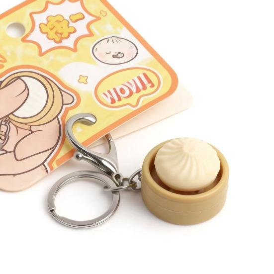 Gedämpfte Brötchen Schlüsselanhänger Quetschspielzeug mit Geräusch Niedlicher PVC Fidget zur Stressbewältigung Tragbares Dekompressions-Gadget für Kinder Erwachsene
