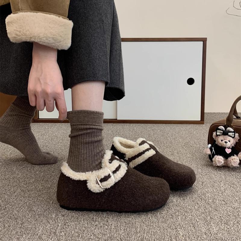 Gray fluffy shoes for women to wear outside in winter, new women's thick-soled velvet cotton shoes for autumn and winter, women