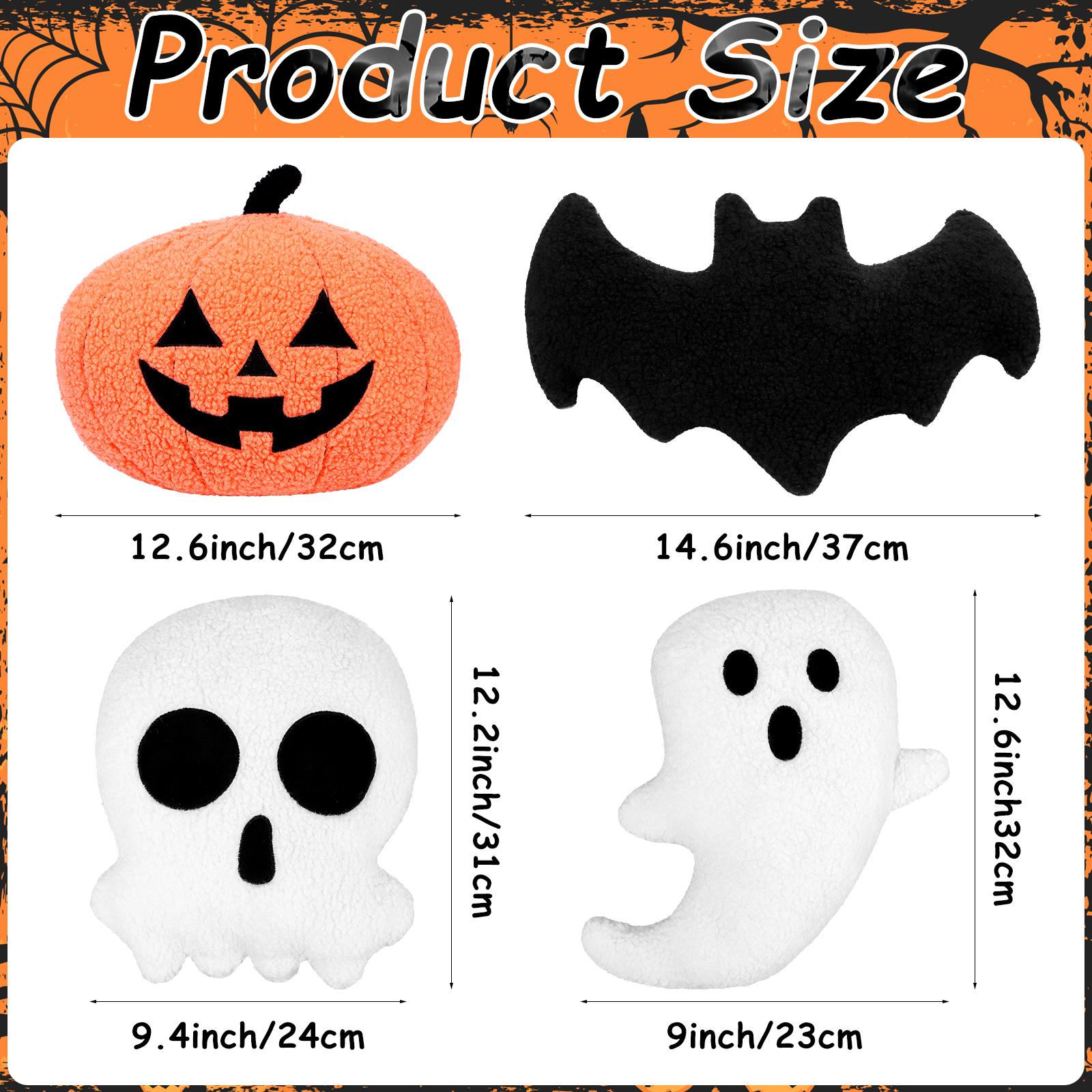 

4 шт. Подушка в форме Хэллоуина, декоративная подушка в виде тыквы, декоративные жуткие подушки, плюшевые мягкие скелеты летучей мыши белый