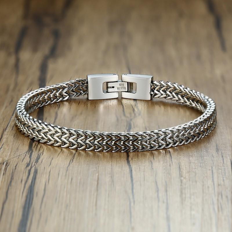 Vnox Stylish Men's Chain Bracelets,Stainless Steel 6.5MM-12.5MM Two-strand Wheat Link Wristband, Rock Punk Biker Male Jewelry