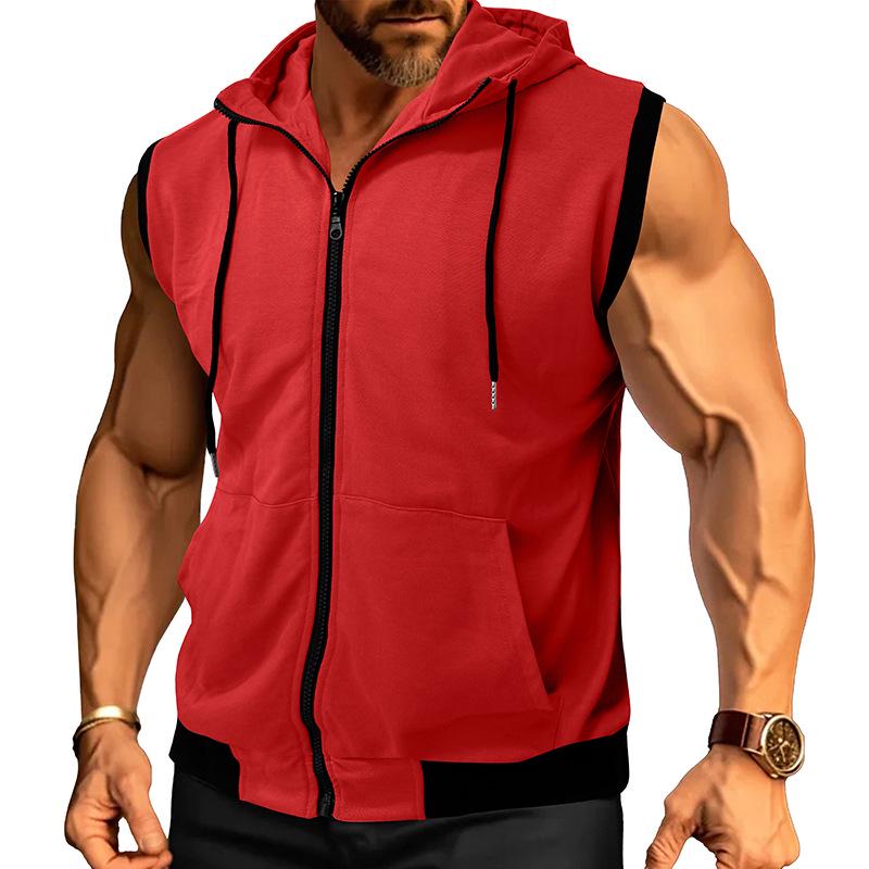 2025 Bestseller Men's Double-Layer Sleeveless Hooded Zipper Sweatshirt - Color Block Casual Fashion