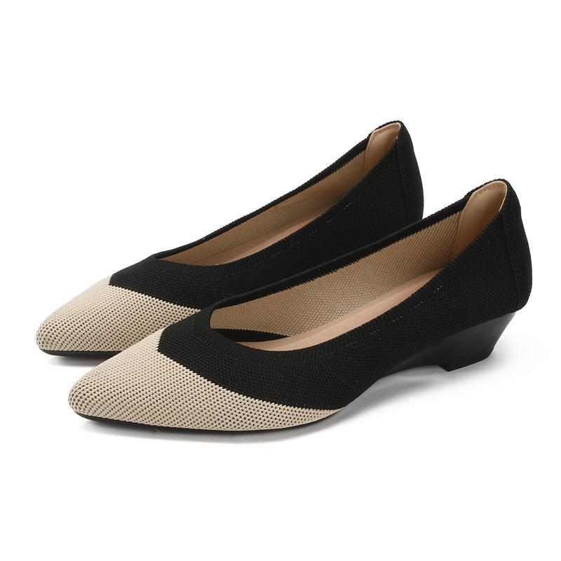 

Летающая вязка новая вязаная вязаная обувь-лодочки на остром клиновидном каблуке универсальная дышащая женская обувь 40