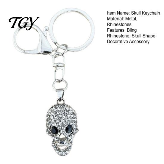 Unisex Keyring Bling Rhinestone Skull Keychain, Halloween Gothic Bag Charm Pendant, Handbags Backpacks Purse Accessory Keychain
