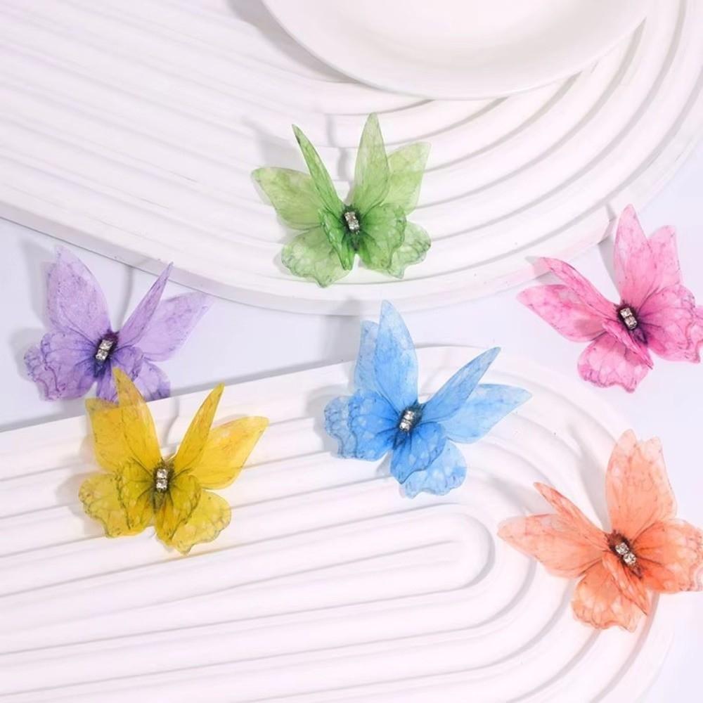 50Pcs 3D Organza Fabric Butterfly Appliques Colorful Translucent Chiffon Butterfly Embroidered Patches Double-layer