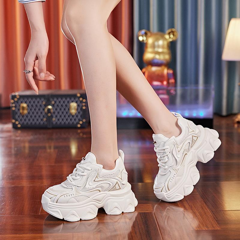 European Dad Shoes Women's Super Fire 2025 Spring New Mesh Breathable Sports Shoes Thick Sole Height Increase Women's Shoes 8cm