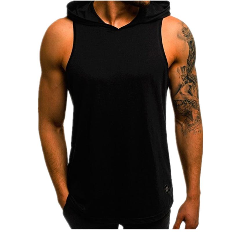 Men's Gym Pullover Vest Sleeveless Casual Hoodie Hooded Tank Tops Muscle T-Shirt