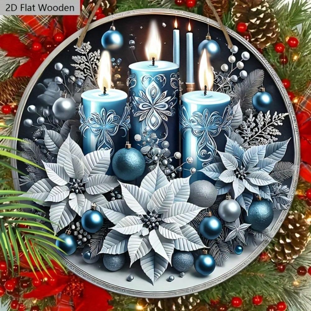 Flat Blue Wooden Christmas Plaque for Wall Front Door Home Decor