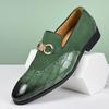 Men's Formal Leather Shoes British Style Oxford Loafers Pointed Toe Breathable Non-Slip Business Dress Wedding Office Green Shoe