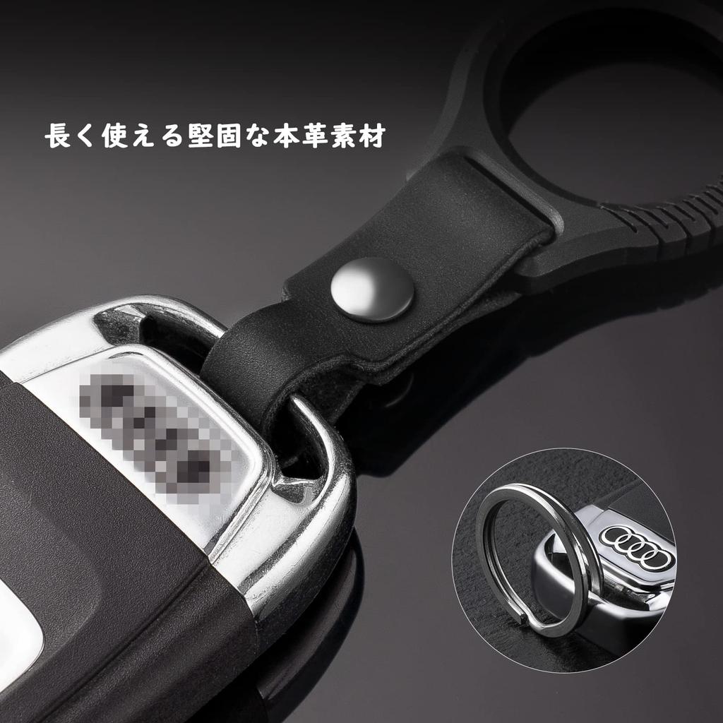 TISUR Titanium Carabiner Keychain with Genuine Leather Key Ring Men's (Black)