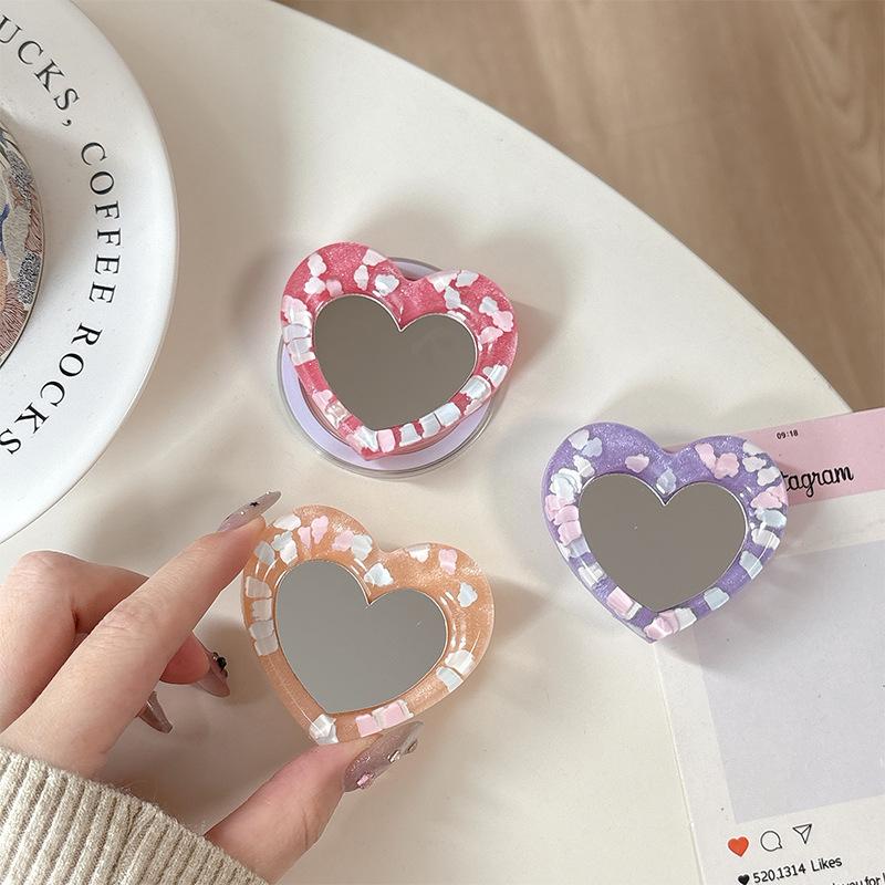 Korean-Style Desktop Phone Stand with Heart Mirror Decoration – Perfect for Watching Dramas