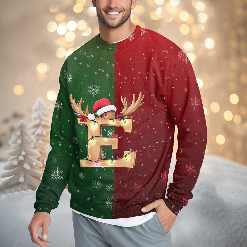 Men's Casual Fashion Comfortable Christmas Printed Round Neck Pullover Sweatshirt Sweatshirt
