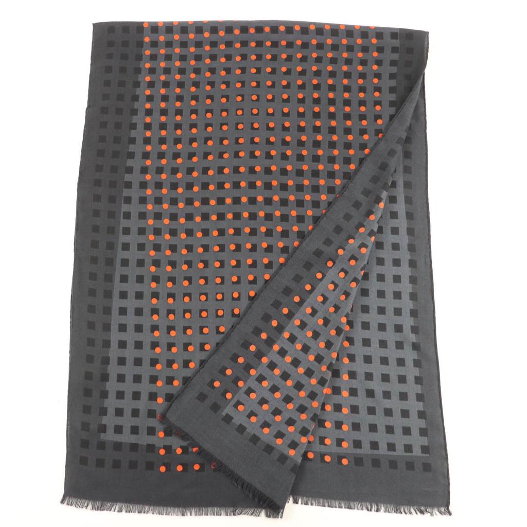 Pristine HERMES Stall Dot design large shawl with fringe gray cashmere Women Used