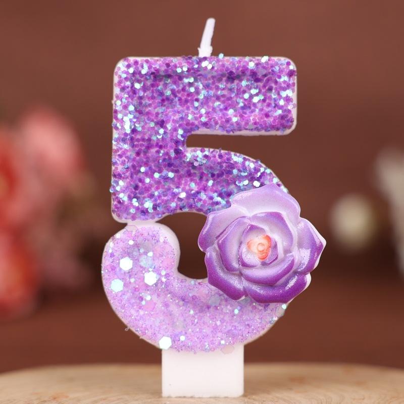 Purple Flower Number Birthday Candle Cake Decoration Party Handmade Number Candle 0-9