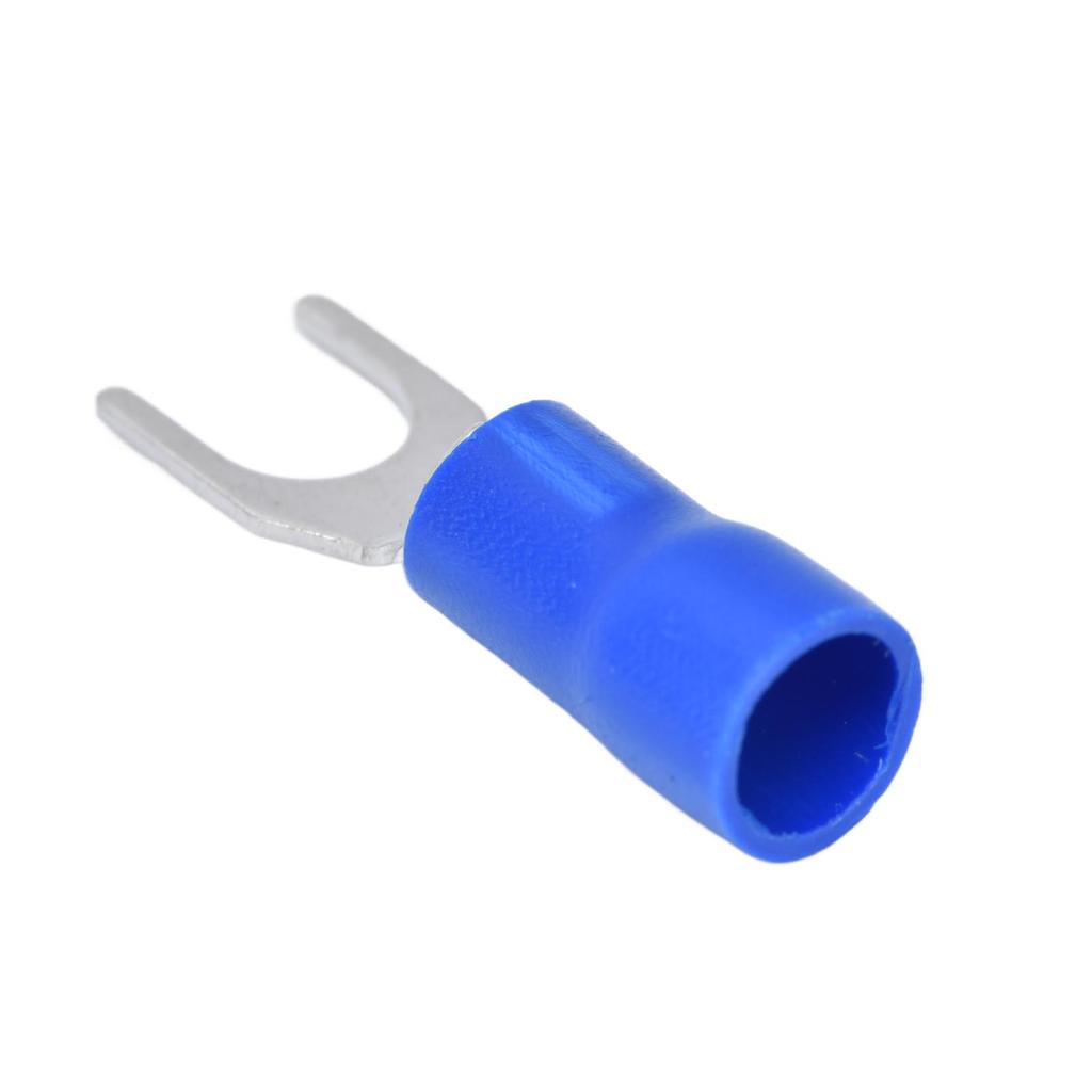 50pcs Fork Connectors Insulated Spade U-Type Wire Connector 12-10AWG Cable Crimp SV5.5-6 Blue with a Maximum Current of 48A for Power Control Systems
