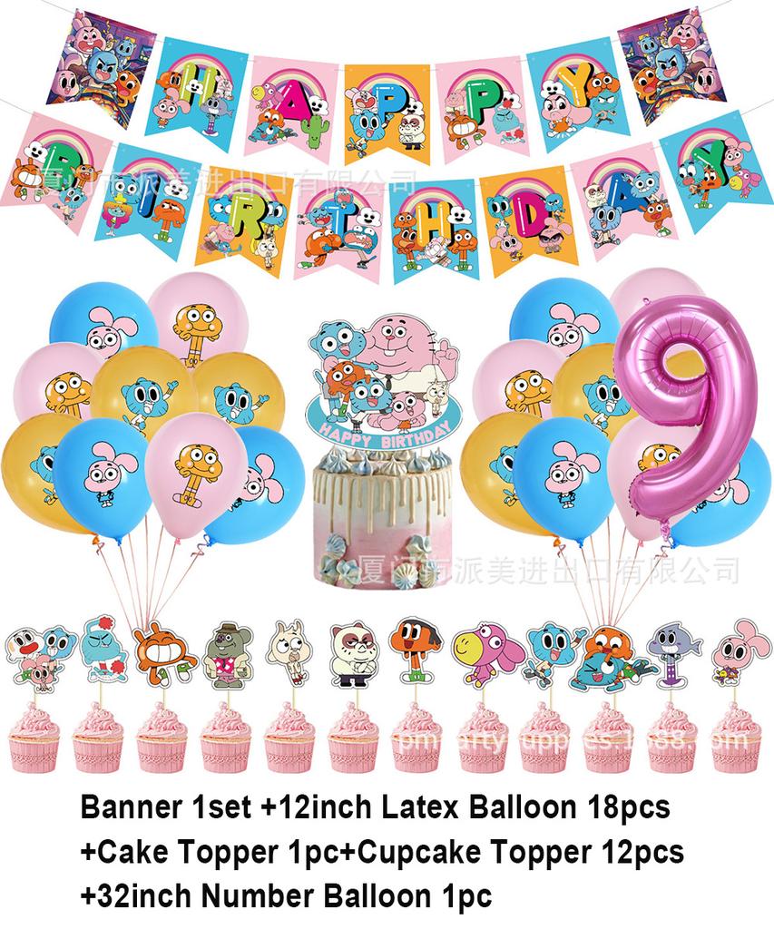 Cartoon Comedy G-Gumball Birthday Party Decorations Colorful Number Balloon Cake Topper Amazing World Party Supplies Kid Gifts
