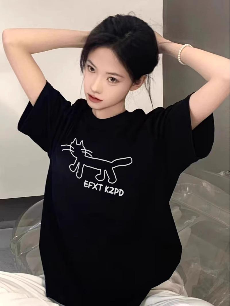 

Women s Summer 2025 Black Cotton Loose Half-Sleeve T-Shirt M світло-синій колір